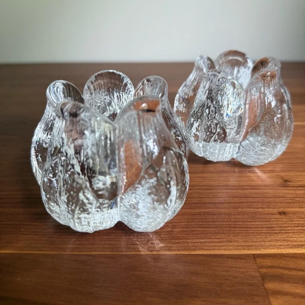 Kosta Boda Pair of Rosebud Crystal Taper Candle Holders
